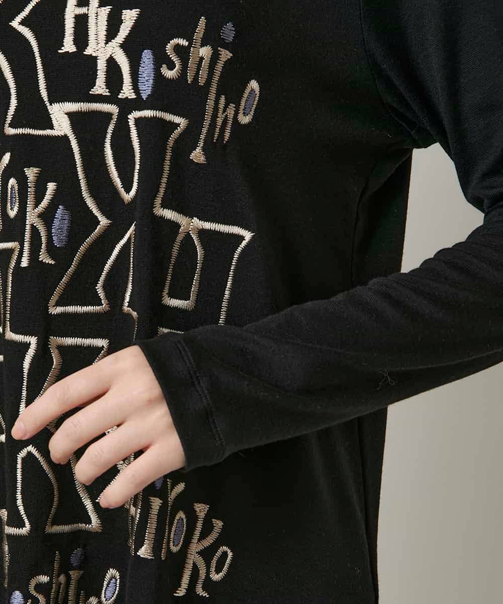 RHKAF32430 HIROKO KOSHINO(ヒロココシノ) 刺繍ロゴモックネックチュニック/日本製/洗える ブラック