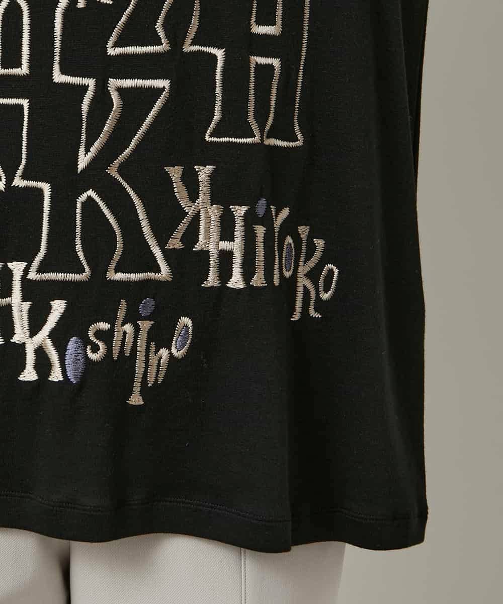 RHKAF32430 HIROKO KOSHINO(ヒロココシノ) 刺繍ロゴモックネックチュニック/日本製/洗える ブラック