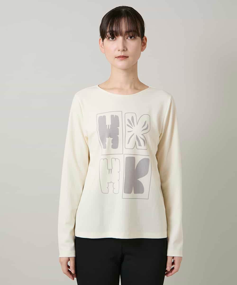 RHKAF33330 HIROKO KOSHINO(ヒロココシノ) フロッキーロゴジャージープルオーバー/日本製/洗える アイボリー