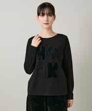 RHKAF33330 HIROKO KOSHINO(ヒロココシノ) フロッキーロゴジャージープルオーバー/日本製/洗える ブラック