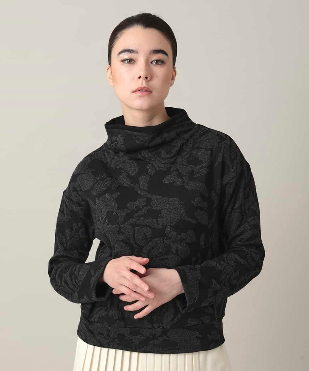 RHKAF45360 HIROKO KOSHINO(ヒロココシノ) オフタートルジャカードニットプルオーバー/日本製 ブラック