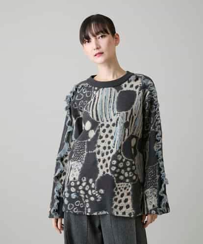RHKAH13540 HIROKO KOSHINO アートモチーフジャガードニットプルオーバー /日本製