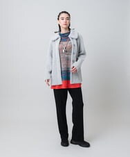 RHKAI30490 HIROKO KOSHINO(ヒロココシノ) トロンプルイユプリントオフネックチュニック /日本製/洗える オレンジ