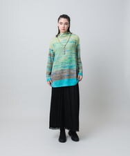 RHKAI30490 HIROKO KOSHINO(ヒロココシノ) トロンプルイユプリントオフネックチュニック /日本製/洗える オレンジ