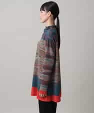 RHKAI30490 HIROKO KOSHINO(ヒロココシノ) トロンプルイユプリントオフネックチュニック /日本製/洗える オレンジ