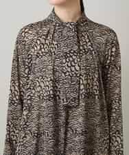 RHKCD32490 HIROKO KOSHINO(ヒロココシノ) アートプリントボウタイブラウス/日本製/洗える ベージュ