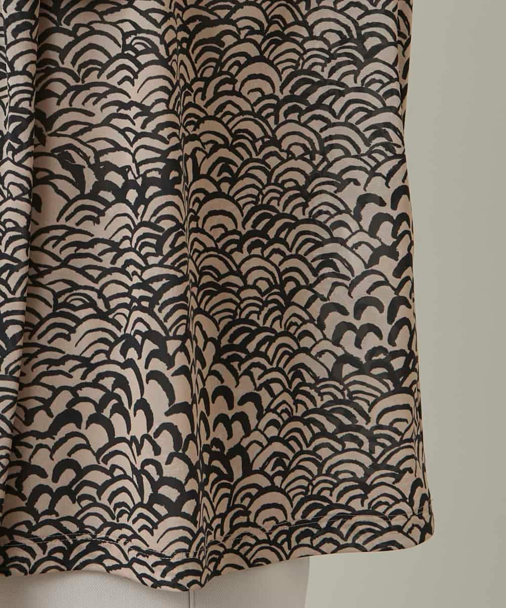 RHKCD32490 HIROKO KOSHINO(ヒロココシノ) アートプリントボウタイブラウス/日本製/洗える ベージュ