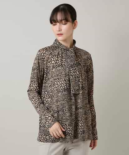 RHKCD32490 HIROKO KOSHINO アートプリントボウタイブラウス/日本製/洗える