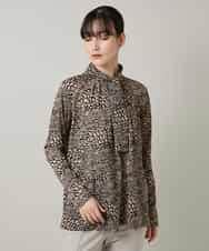 RHKCD32490 HIROKO KOSHINO(ヒロココシノ) アートプリントボウタイブラウス/日本製/洗える ベージュ