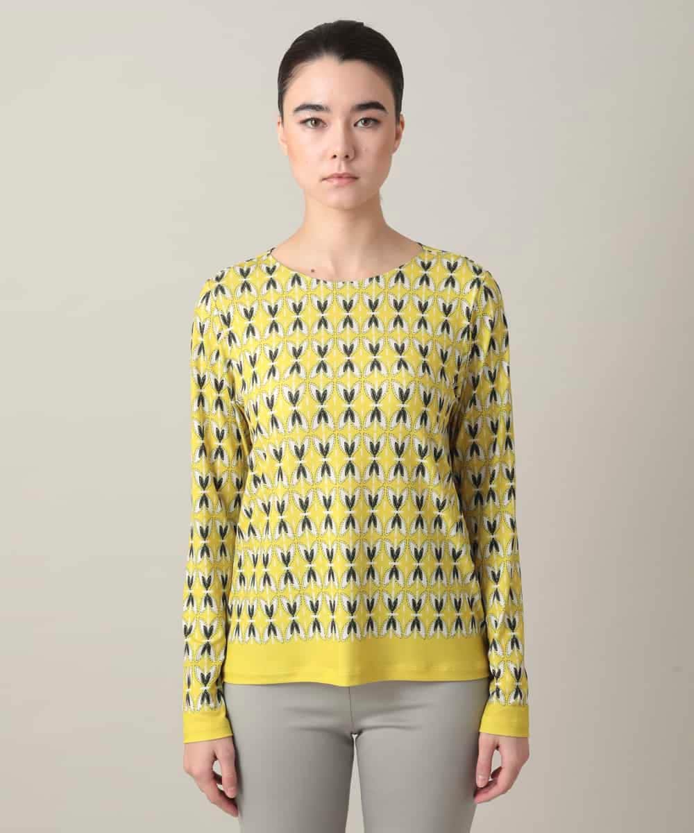 RHKED41290 HIROKO KOSHINO(ヒロココシノ) 幾何プリントベア天竺カットソー/日本製/洗える イエロー