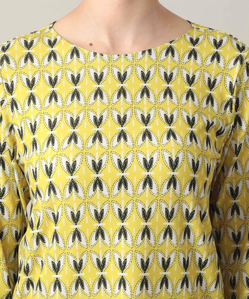 RHKED41290 HIROKO KOSHINO(ヒロココシノ) 幾何プリントベア天竺カットソー/日本製/洗える イエロー