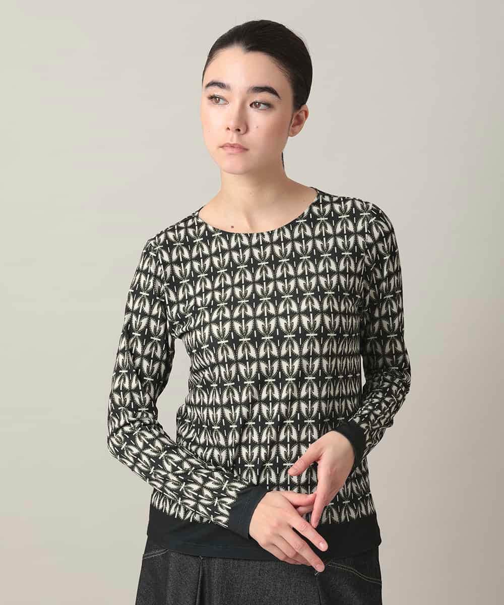 RHKED41290 HIROKO KOSHINO(ヒロココシノ) 幾何プリントベア天竺カットソー/日本製/洗える ブラック