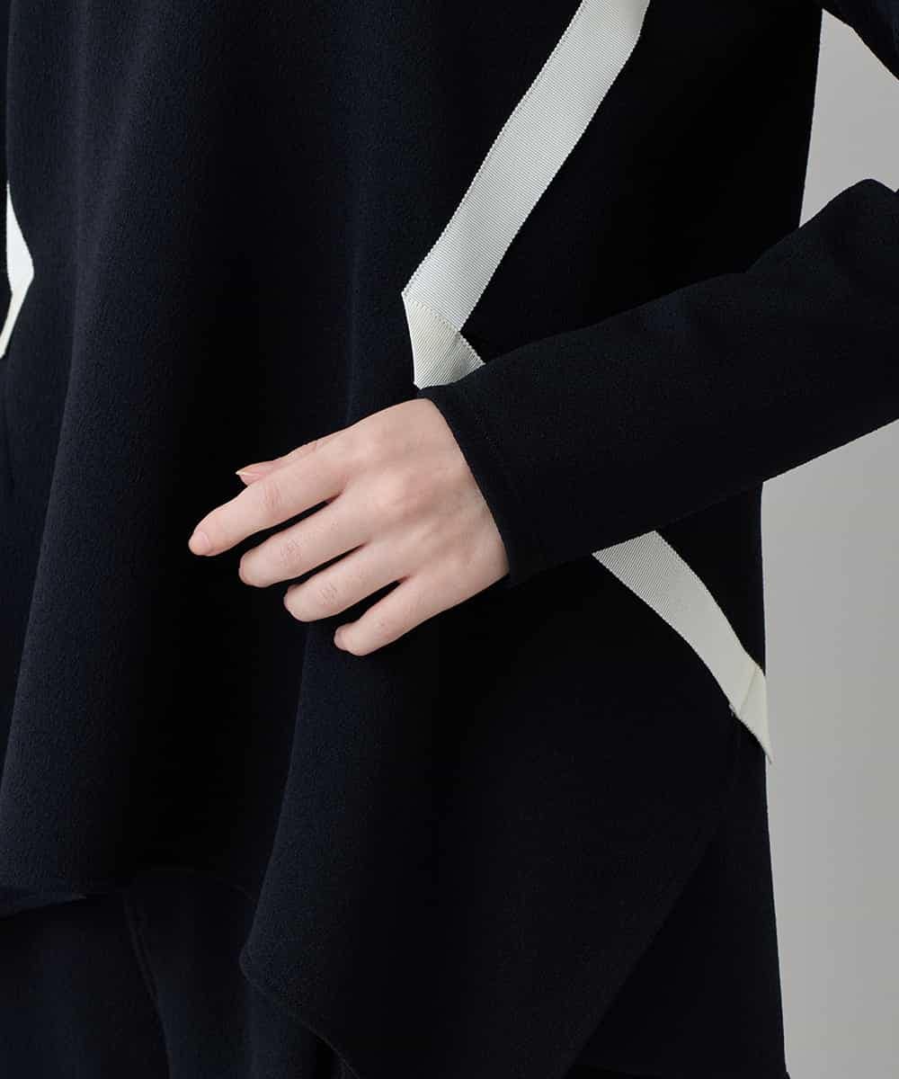 RHKED55390 HIROKO KOSHINO(ヒロココシノ) 配色ライン立体デザインプルオーバー /日本製/洗える ブラック