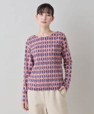 RHKED56390 HIROKO KOSHINO(ヒロココシノ) 幾何プリントプリーツデザインカットソー /洗える ピンク