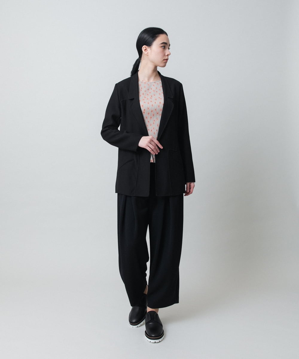 RHKED56390 HIROKO KOSHINO(ヒロココシノ) 幾何プリントプリーツデザインカットソー /洗える ライトブルー