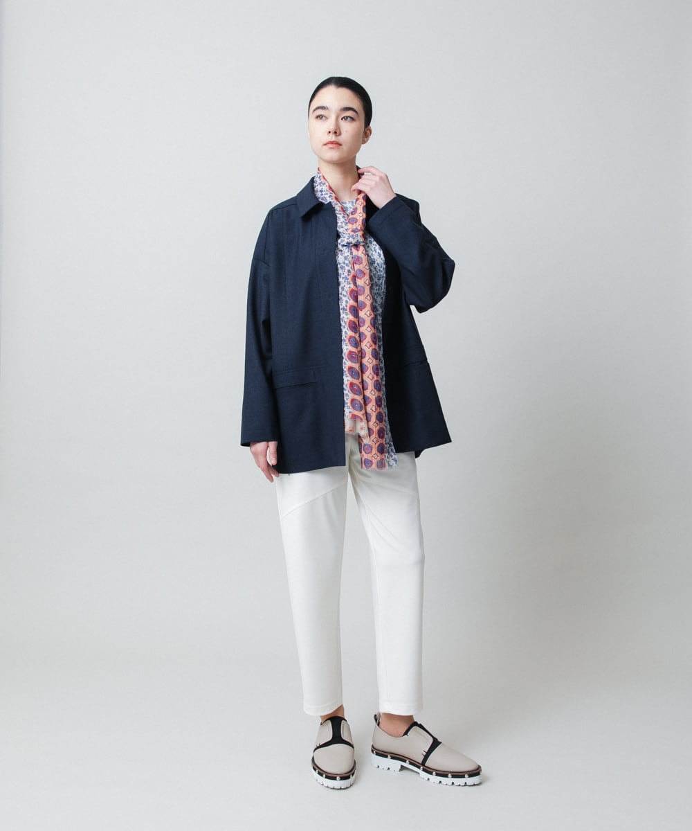 RHKED56390 HIROKO KOSHINO(ヒロココシノ) 幾何プリントプリーツデザインカットソー /洗える ライトブルー