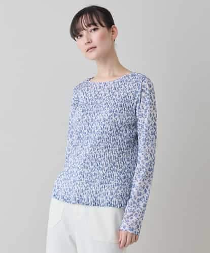 RHKED56390 HIROKO KOSHINO 幾何プリントプリーツデザインカットソー /洗える