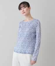 RHKED56390 HIROKO KOSHINO(ヒロココシノ) 幾何プリントプリーツデザインカットソー /洗える ライトブルー