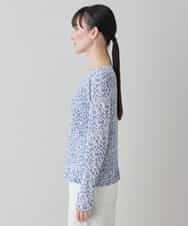 RHKED56390 HIROKO KOSHINO(ヒロココシノ) 幾何プリントプリーツデザインカットソー /洗える ライトブルー