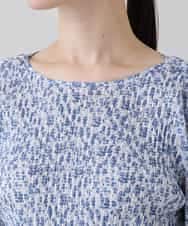 RHKED56390 HIROKO KOSHINO(ヒロココシノ) 幾何プリントプリーツデザインカットソー /洗える ライトブルー