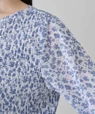 RHKED56390 HIROKO KOSHINO(ヒロココシノ) 幾何プリントプリーツデザインカットソー /洗える ライトブルー