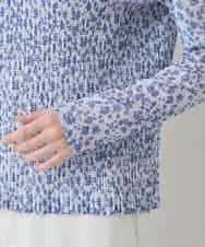 RHKED56390 HIROKO KOSHINO(ヒロココシノ) 幾何プリントプリーツデザインカットソー /洗える ライトブルー