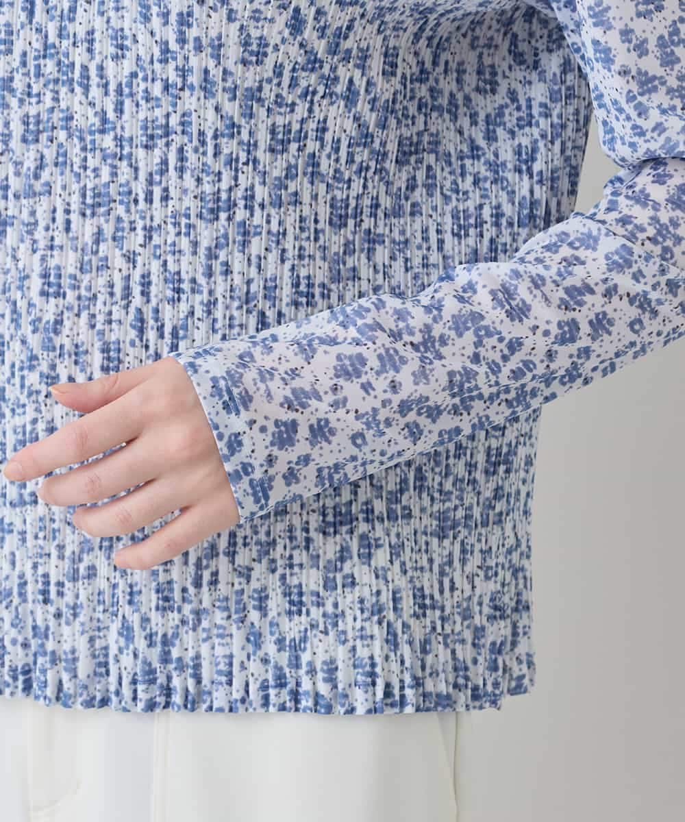 RHKED56390 HIROKO KOSHINO(ヒロココシノ) 幾何プリントプリーツデザインカットソー /洗える ライトブルー