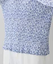 RHKED56390 HIROKO KOSHINO(ヒロココシノ) 幾何プリントプリーツデザインカットソー /洗える ライトブルー