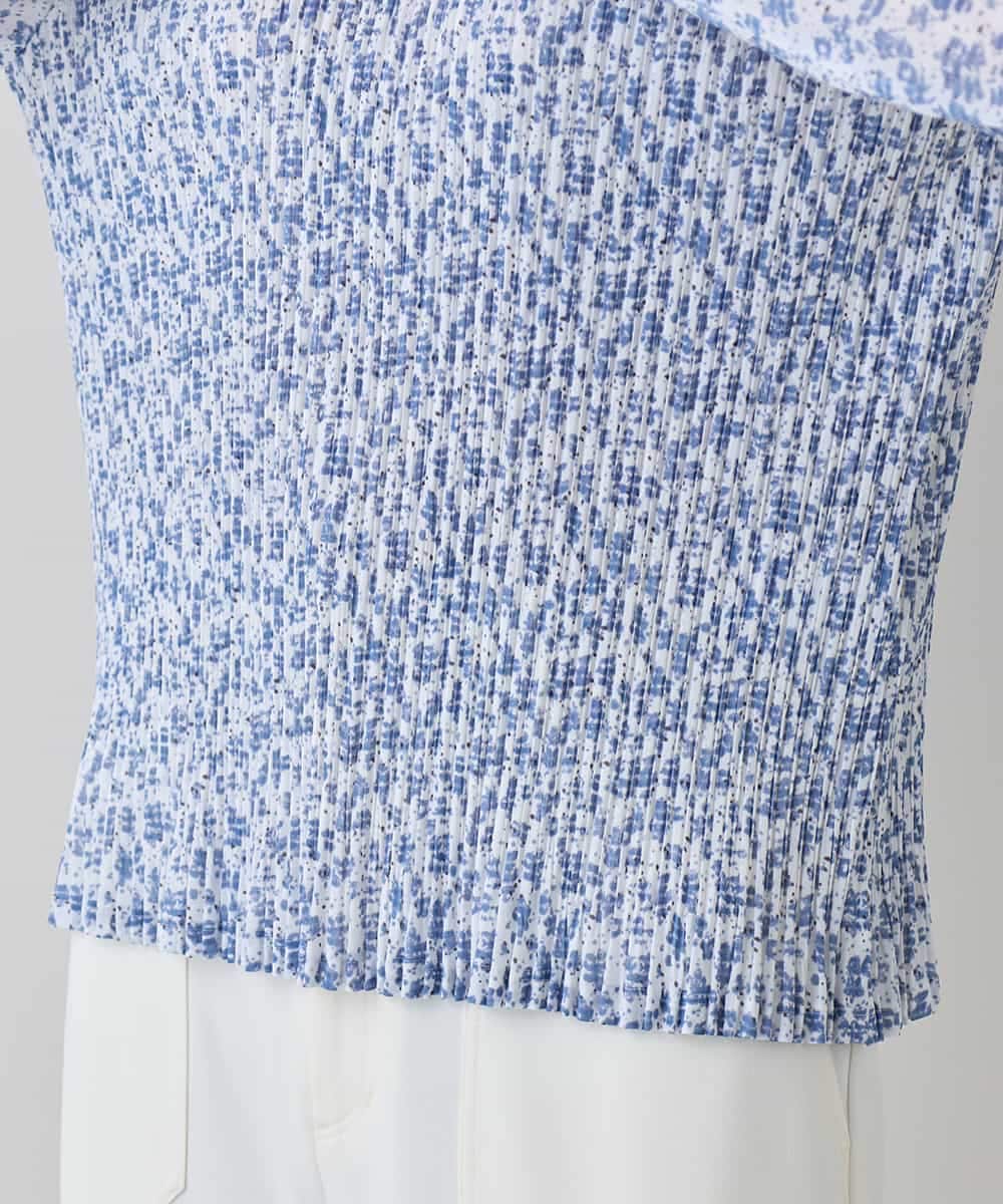 RHKED56390 HIROKO KOSHINO(ヒロココシノ) 幾何プリントプリーツデザインカットソー /洗える ライトブルー