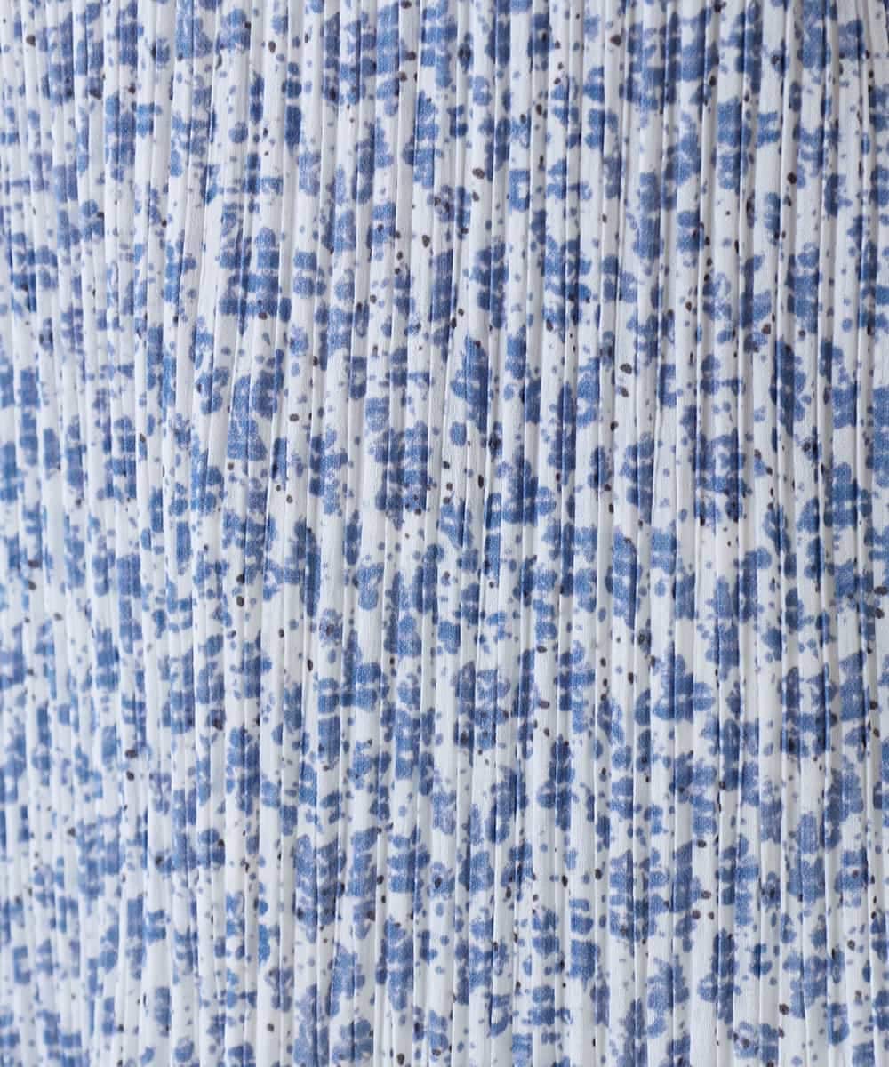 RHKED56390 HIROKO KOSHINO(ヒロココシノ) 幾何プリントプリーツデザインカットソー /洗える ライトブルー