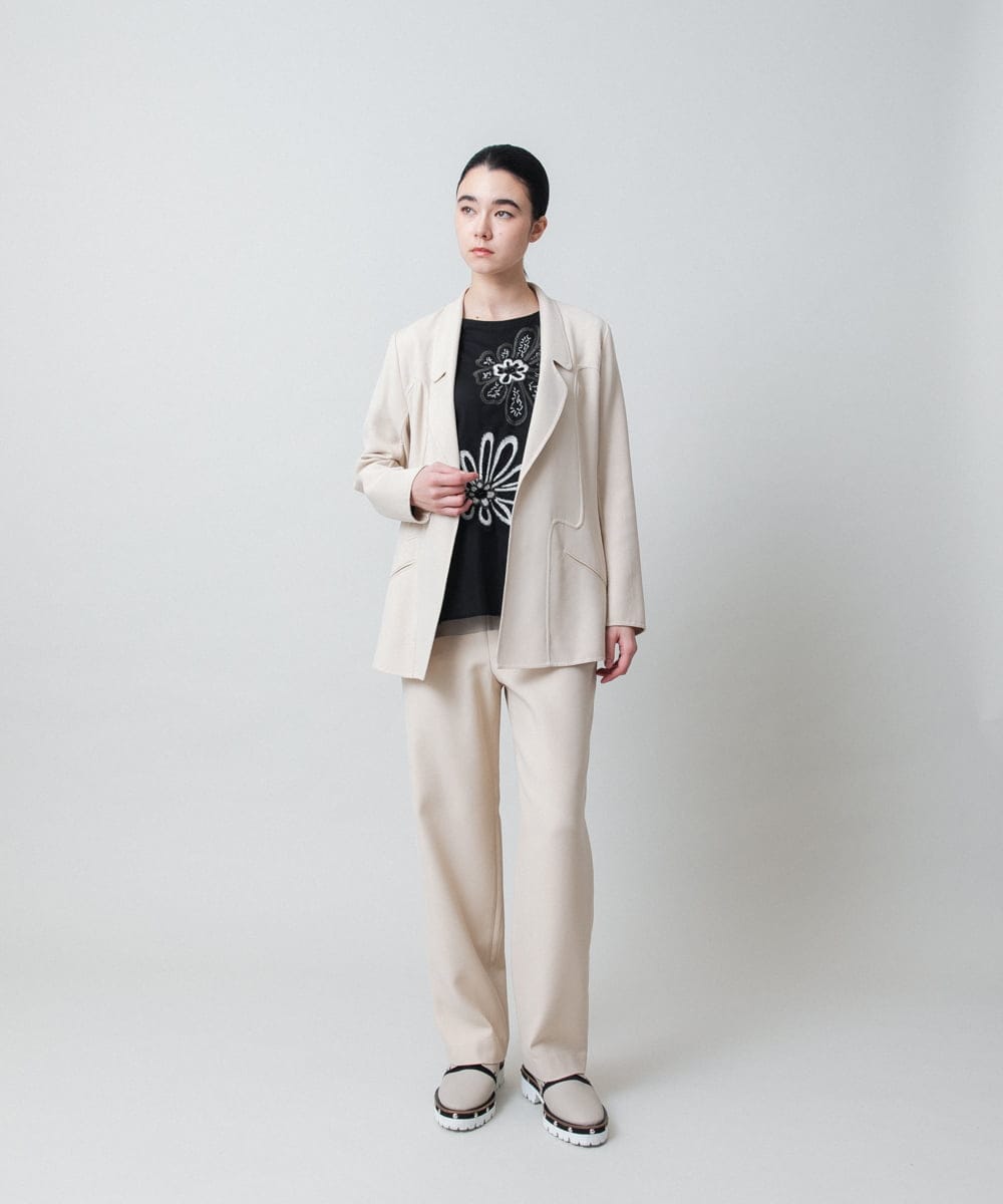 RHKED57590 HIROKO KOSHINO(ヒロココシノ) フラワー刺繍チュールトップス/洗える ベージュ