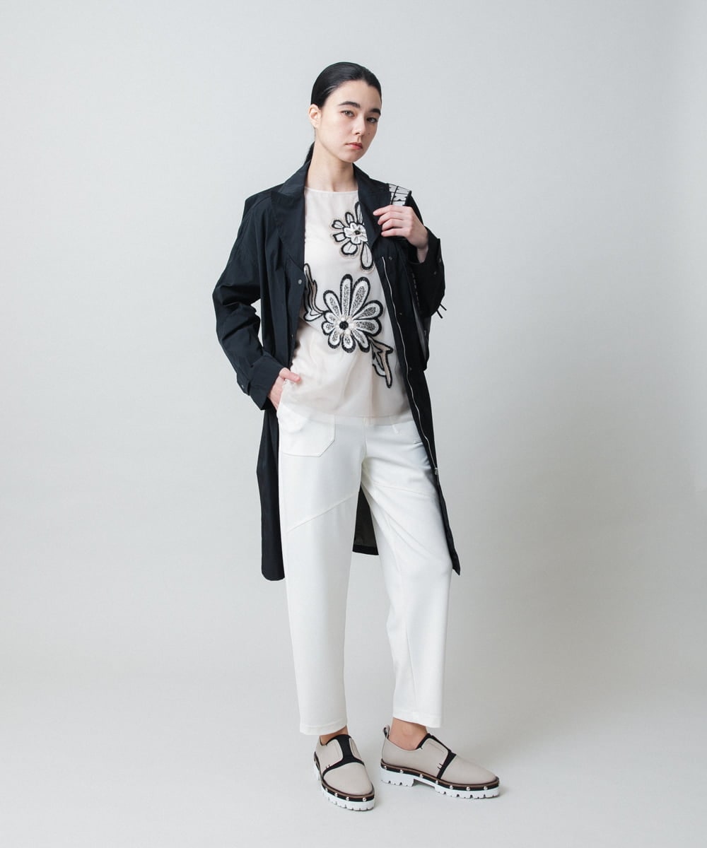 RHKED57590 HIROKO KOSHINO(ヒロココシノ) フラワー刺繍チュールトップス/洗える ベージュ