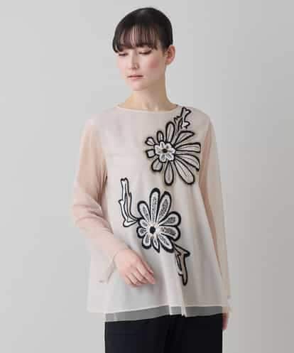 RHKED57590  フラワー刺繍チュールトップス/洗える