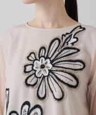 RHKED57590 HIROKO KOSHINO(ヒロココシノ) フラワー刺繍チュールトップス/洗える ベージュ