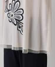 RHKED57590 HIROKO KOSHINO(ヒロココシノ) フラワー刺繍チュールトップス/洗える ベージュ