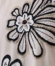 RHKED57590 HIROKO KOSHINO(ヒロココシノ) フラワー刺繍チュールトップス/洗える ベージュ