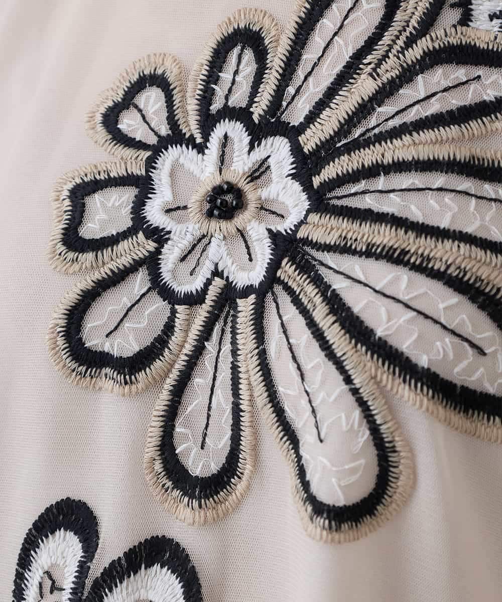 RHKED57590 HIROKO KOSHINO(ヒロココシノ) フラワー刺繍チュールトップス/洗える ベージュ
