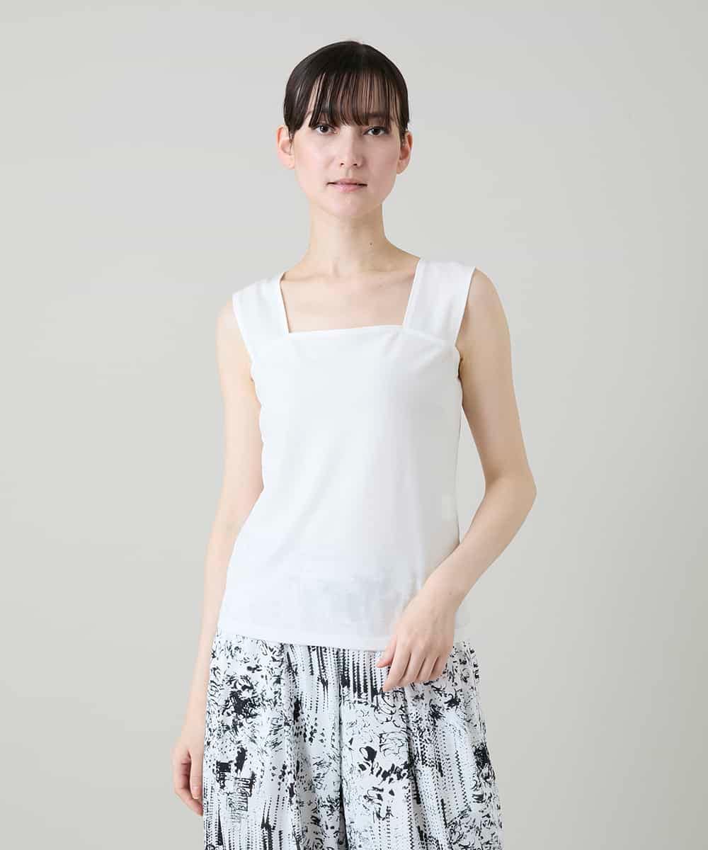 RHKEF97150 HIROKO KOSHINO(ヒロココシノ) ドライポンチデザインタンクトップ/日本製/洗濯機で洗える ホワイト