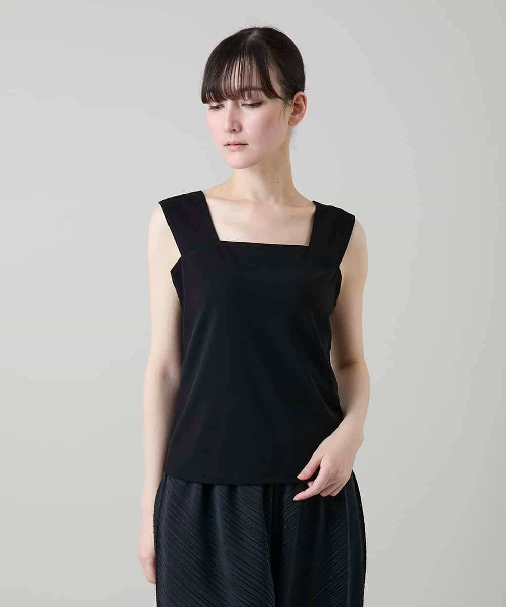 RHKEF97150 HIROKO KOSHINO(ヒロココシノ) ドライポンチデザインタンクトップ/日本製/洗濯機で洗える ブラック