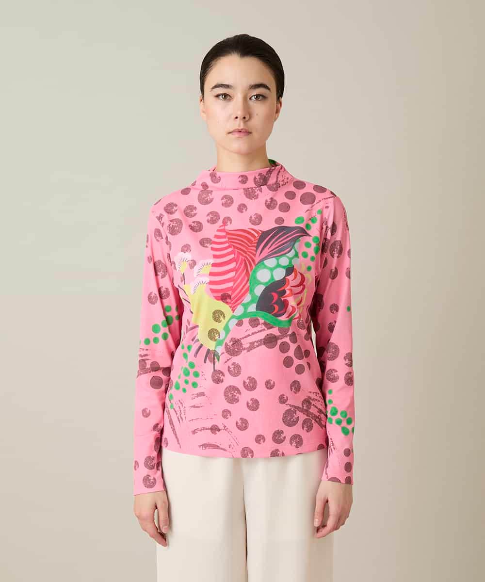 RHKFD01390 HIROKO KOSHINO(ヒロココシノ) アートフルフラワーカットソー /日本製/洗える ピンク