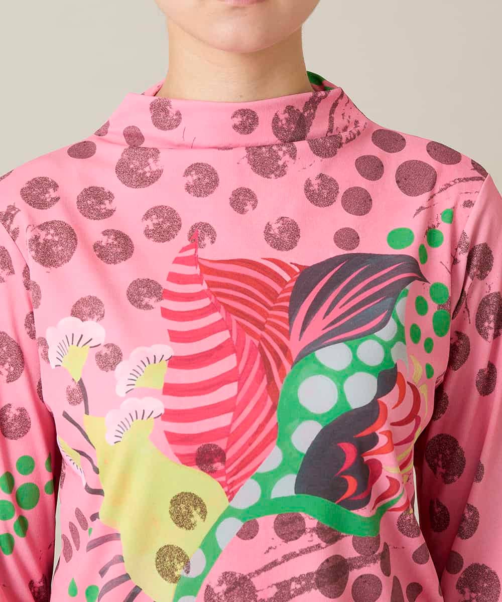 RHKFD01390 HIROKO KOSHINO(ヒロココシノ) アートフルフラワーカットソー /日本製/洗える ピンク