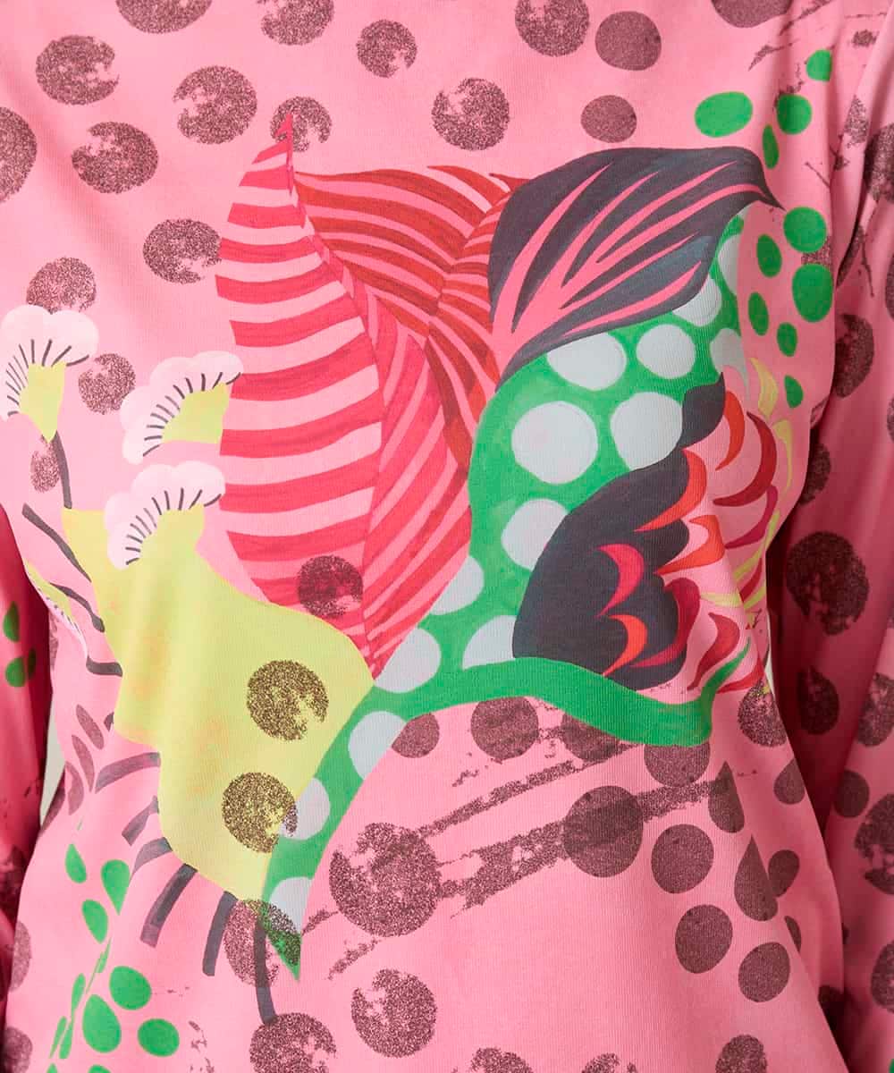 RHKFD01390 HIROKO KOSHINO(ヒロココシノ) アートフルフラワーカットソー /日本製/洗える ピンク