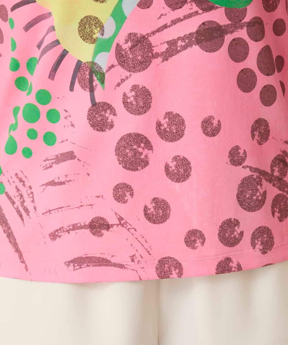 RHKFD01390 HIROKO KOSHINO(ヒロココシノ) アートフルフラワーカットソー /日本製/洗える ピンク