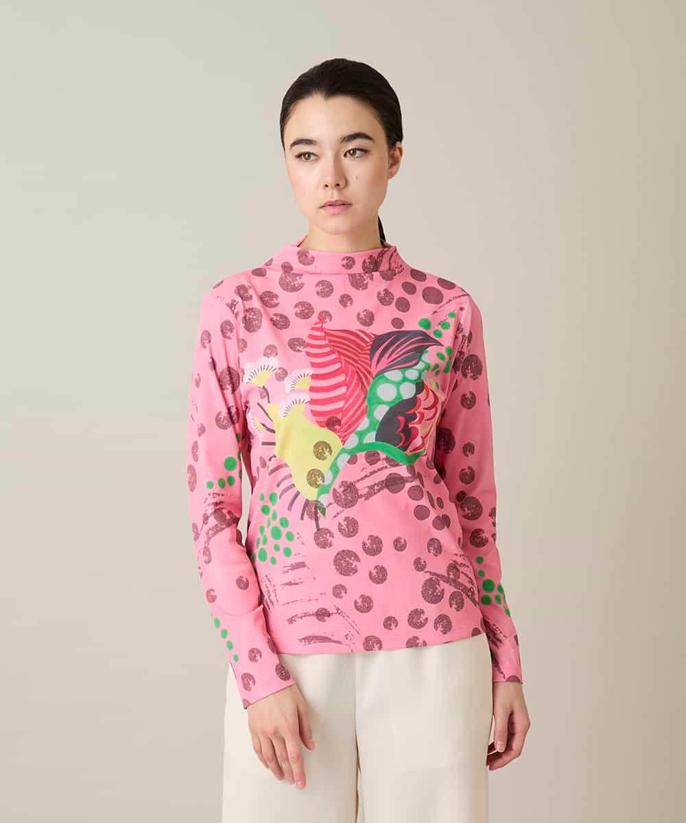 RHKFD01390 HIROKO KOSHINO アートフルフラワーカットソー /日本製/洗える