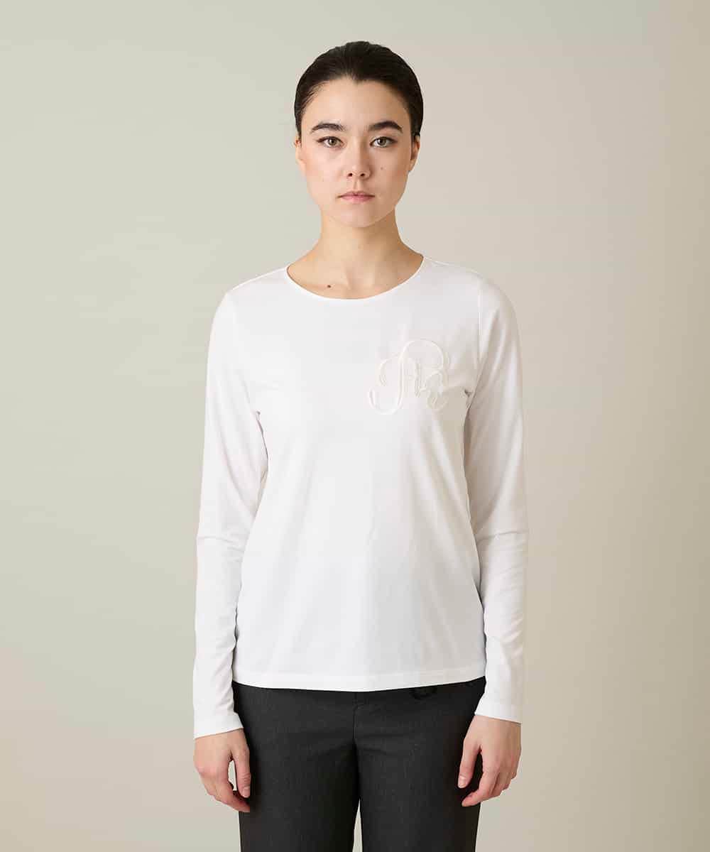 RHKFD02270 HIROKO KOSHINO(ヒロココシノ) スパンコールロゴミニマルカットソー /日本製/洗える アイボリー