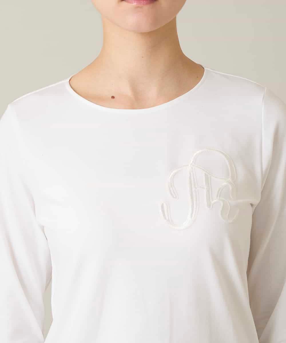 RHKFD02270 HIROKO KOSHINO(ヒロココシノ) スパンコールロゴミニマルカットソー /日本製/洗える アイボリー