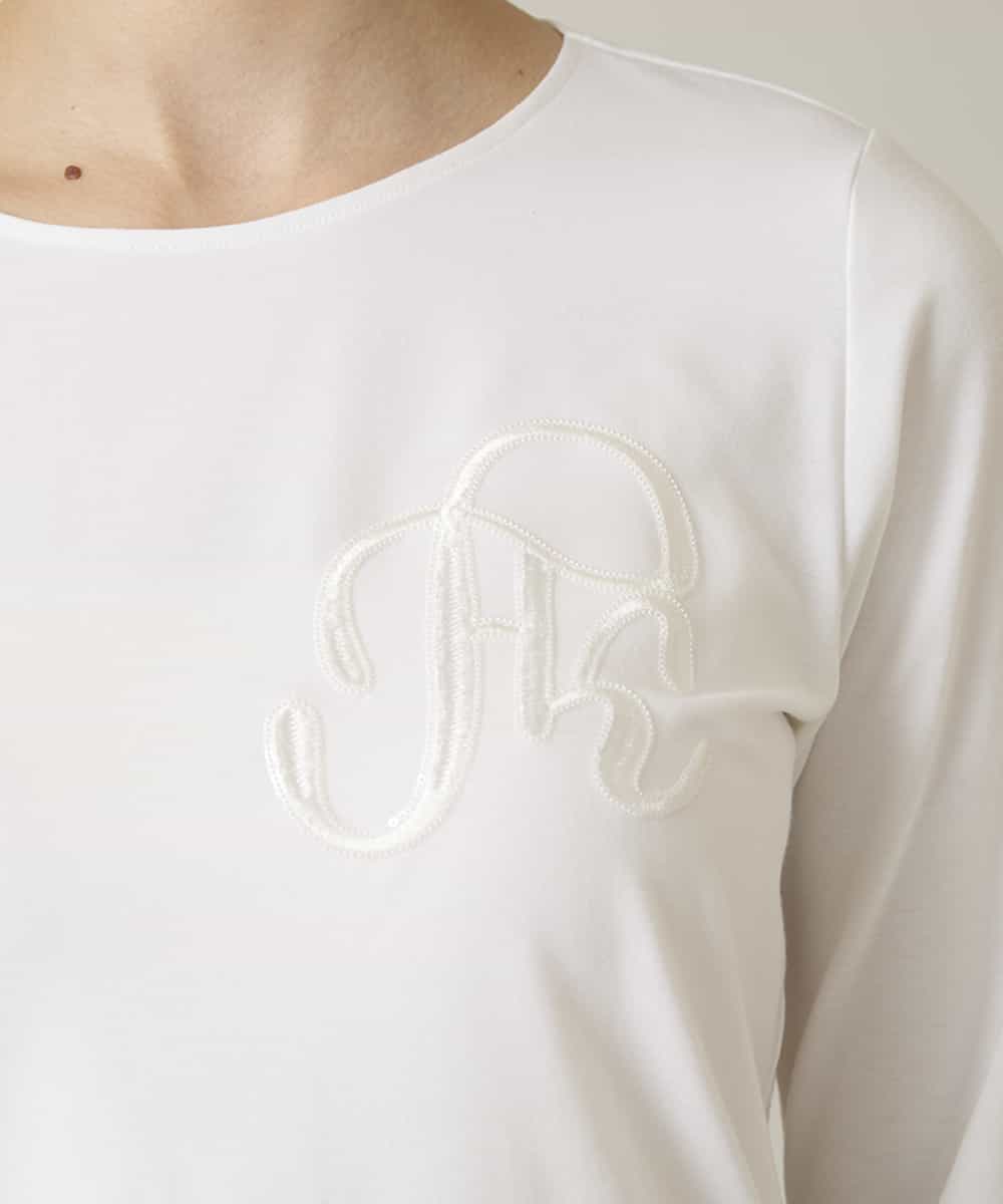 RHKFD02270 HIROKO KOSHINO(ヒロココシノ) スパンコールロゴミニマルカットソー /日本製/洗える アイボリー