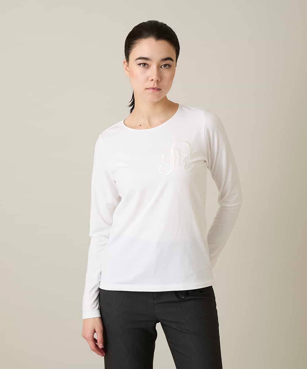 RHKFD02270 HIROKO KOSHINO スパンコールロゴミニマルカットソー /日本製/洗える