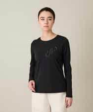 RHKFD02270 HIROKO KOSHINO(ヒロココシノ) スパンコールロゴミニマルカットソー /日本製/洗える ブラック