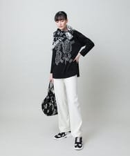 RHKFD03490 HIROKO KOSHINO(ヒロココシノ) ボタニカルモチーフ刺繍ロングTシャツ/洗える ホワイト